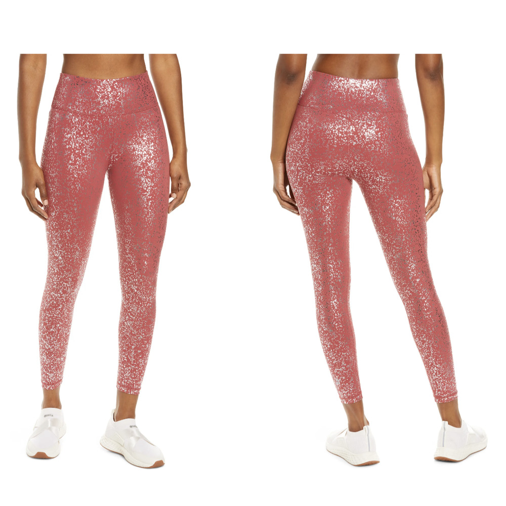 NWT Sweaty Betty 7/8 Leggings Red Terrazzo Foil Print Size L
